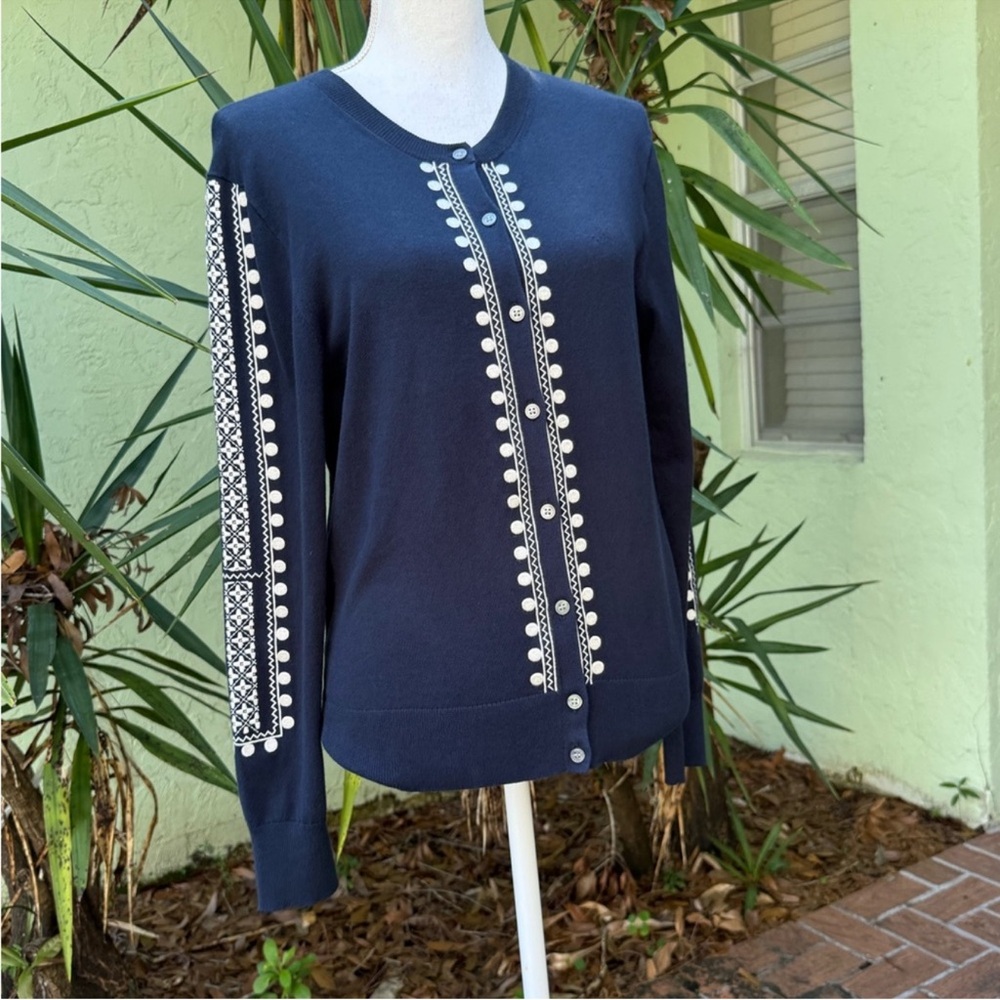 J Crew navy and white cardigan - Picture 5 of 9